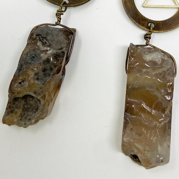 Geode Raw Stone Drop Earrings Metal Detail - Picture 4 of 8